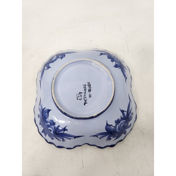 Vintage Portugal Pottery Floral Square Ceramic Serving Bowl Hand Painted Ruffle - Picture 4 of 8